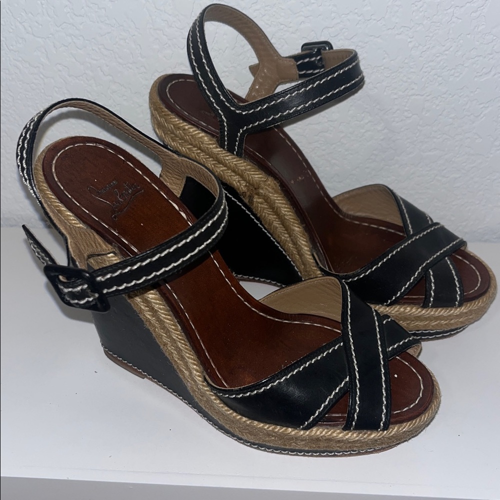 Christian Louboutin Black Wedge Sandals